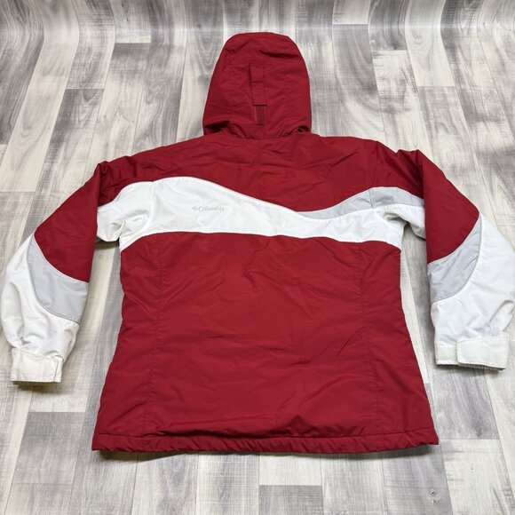 ✅COLUMBIA Hooded Fleece Lined Jacket Woman's LARGE Full Zip Midweight Colorblock - Picture 3 of 11